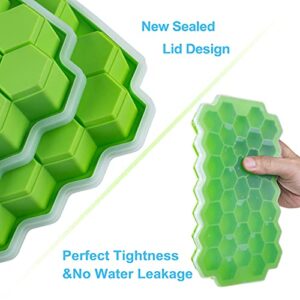 2 PCS Premium Ice Cube Trays, AUSSUA Silicone Ice Cube Molds with Sealing Lid, 74-Ice Trays, Reusable, Safe Hexagonal Ice Cube Molds, for Chilled Drinks, Whiskey, Cocktail, Food