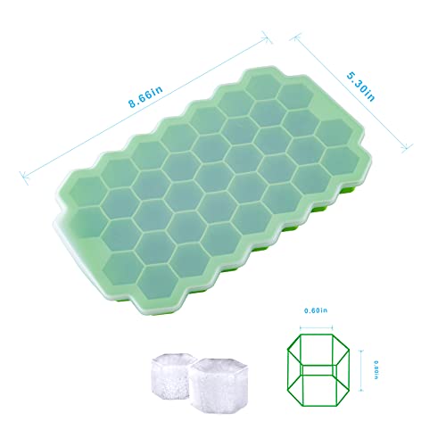 2 PCS Premium Ice Cube Trays, AUSSUA Silicone Ice Cube Molds with Sealing Lid, 74-Ice Trays, Reusable, Safe Hexagonal Ice Cube Molds, for Chilled Drinks, Whiskey, Cocktail, Food