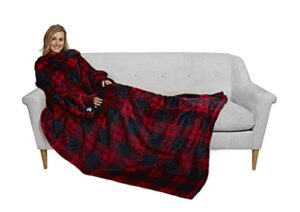 slanket the ultimate fleece blanket with sleeves & foot pocket - lightweight, warm & fleecy plush blanket for lounging & ultimate comfort - giant blanket 60" x 80"