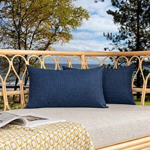 kevin textile pack of 2 decorative outdoor waterproof throw pillow covers checkered lumbar pillowcases classic cushion cases for patio couch bench 12 x 20 inch blue