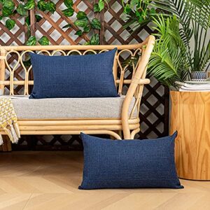 Kevin Textile Pack of 2 Decorative Outdoor Waterproof Throw Pillow Covers Checkered Lumbar Pillowcases Classic Cushion Cases for Patio Couch Bench 12 x 20 Inch Blue