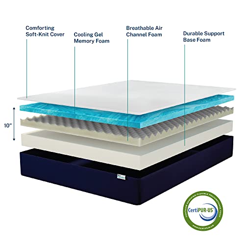 Sleep Innovations Marley 10 Inch Cooling Gel Memory Foam Mattress with Airflow Channel Foam for Breathability, Queen Size, Bed in a Box, Medium Firm Support