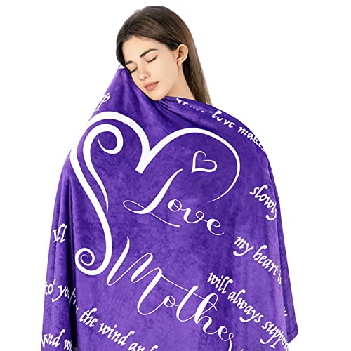 LBRO2M Gifts for Mom Blanket from Daughter or Son,I Love You MOM Gift Blankets for Mother,Happy Birthday Mom Gift Ideas,a Soft, Warm Throw Blanket,65"x 50"(Purple)