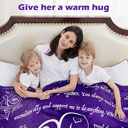 LBRO2M Gifts for Mom Blanket from Daughter or Son,I Love You MOM Gift Blankets for Mother,Happy Birthday Mom Gift Ideas,a Soft, Warm Throw Blanket,65"x 50"(Purple)