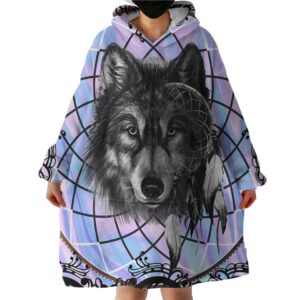 sleepwish black wolf wearable blanket ombre sherpa fleece blanket hoodie warm thick hooded sweatshirt hoodie blanket jacket for boys teenagers teens girls (adults 63" x 39")