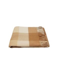 state cashmere plaid throw blanket with decorative fringe - ultra soft multicolor accent blanket for couch, sofa & bed made with 100% inner mongolian cashmere - (light brown/cammello/beige, 60"x54")