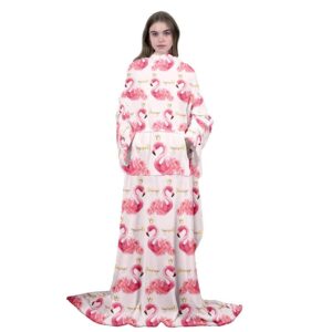 flamingo wearable blanket with sleeves, tropical flamingo soft fleece blanket with arms for men adult kids, animal decor cozy warm fuzzy flannel blanket for bed couch sofa winter gift, 50"x70"