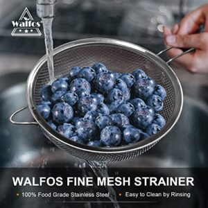 Walfos 9 Inch Large Fine Mesh Strainer, Kitchen Metal Food Strainers with Sturdy Handle, Stainless Steel 30 Mesh Sieve Sifters for Rice, Quinoa, Pasta, Fruits, Vegetables, etc.