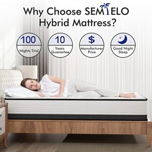 SEMIELO 10 Inch Hybrid Memory Foam Mattress Full Size, Cool Top Medium Firm Mattress, Innerspring Mattress for Pressure Relief & Durable Surpport, Plush Bed Mattress in a Box, CertiPUR-US Certified