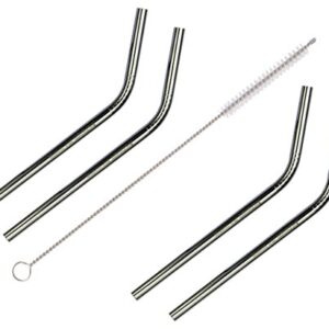 Short Thin Bent Stainless Steel Straws for Cocktail Glasses, Small Cups, or Half Pint Mason Jars (4 Pack + Cleaning Brush + Cloth Bag)