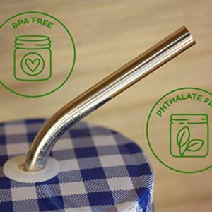 Short Thin Bent Stainless Steel Straws for Cocktail Glasses, Small Cups, or Half Pint Mason Jars (4 Pack + Cleaning Brush + Cloth Bag)