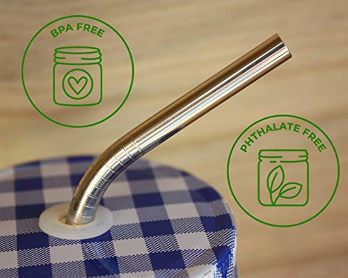 Short Thin Bent Stainless Steel Straws for Cocktail Glasses, Small Cups, or Half Pint Mason Jars (4 Pack + Cleaning Brush + Cloth Bag)