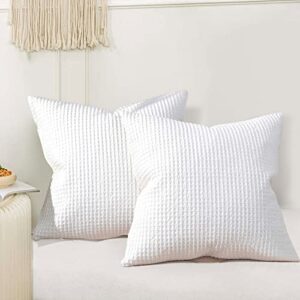 phf 100% cotton waffle weave euro shams 26" x 26", 2 pack elegant home decorative euro throw pillow covers for bed couch sofa, white (no insert)