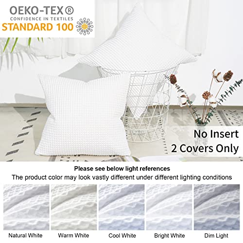 PHF 100% Cotton Waffle Weave Euro Shams 26" x 26", 2 Pack Elegant Home Decorative Euro Throw Pillow Covers for Bed Couch Sofa, White (No Insert)