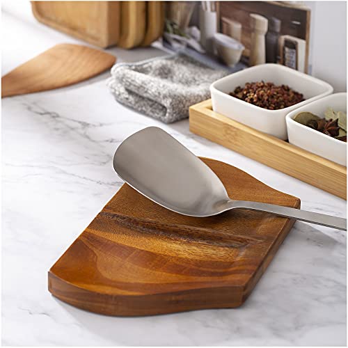 Acacia Spoon Rest, Double Spoon Rest For Stove Top,Handmade Wooden Spoon Rest for Kitchen, Wooden Spoon Holder for Kitchen Counter, With Non Slip Silicone Feet,Perfect gift for mother's day