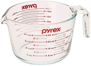 pyrex (32 oz) measuring 4 cup glass, clear, red