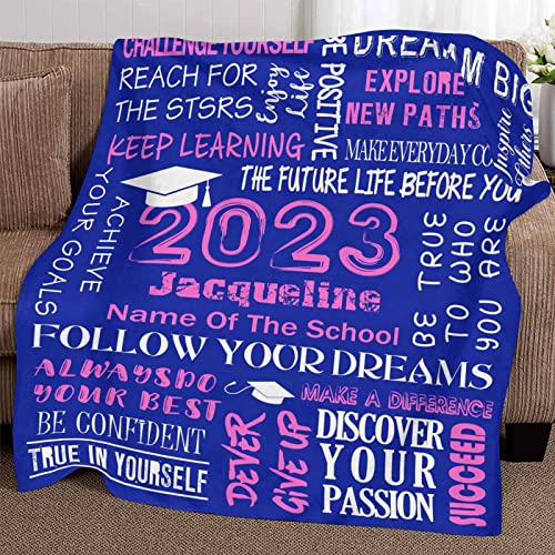 MyPupSocks Custom Graduation Throw Blanket Graduate Proud Best Wishes Keep Learning Black Fits Couch Sofa Bedroom for Birthday Christmas Graduation 60"x80"