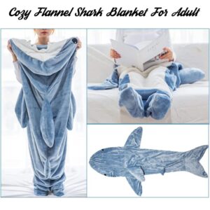 Shark Blanket Adult - Wearable Shark Blanket, Super Soft Cozy Flannel Hoodie Sleeping Bag Shark Tail Wearable Fleece Throw Blanket Onesie Blanket, Gifts for Shark Lovers 67 in L