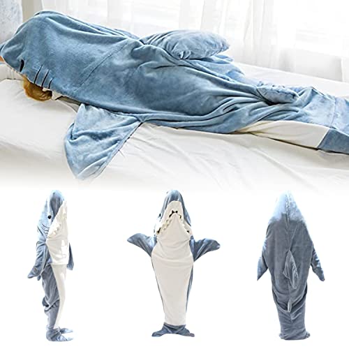 Shark Blanket Adult - Wearable Shark Blanket, Super Soft Cozy Flannel Hoodie Sleeping Bag Shark Tail Wearable Fleece Throw Blanket Onesie Blanket, Gifts for Shark Lovers 67 in L