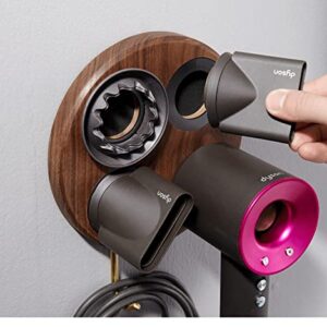 SimLiTa Wood Wall Mount Holder for Dyson Hair Dryer, Wood + Strainless Still Magnetic Wall Bracket Frame for Dyson Supersonic Hair Dryer. (Walnut)