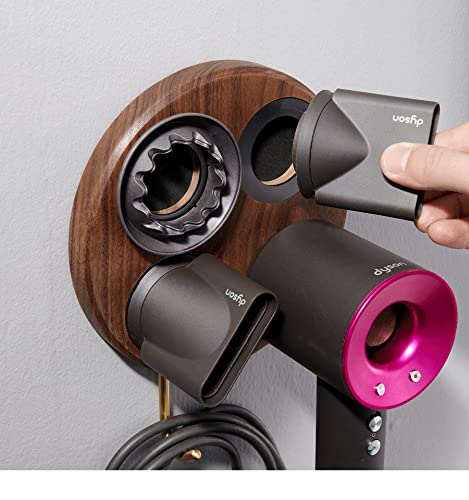 SimLiTa Wood Wall Mount Holder for Dyson Hair Dryer, Wood + Strainless Still Magnetic Wall Bracket Frame for Dyson Supersonic Hair Dryer. (Walnut)