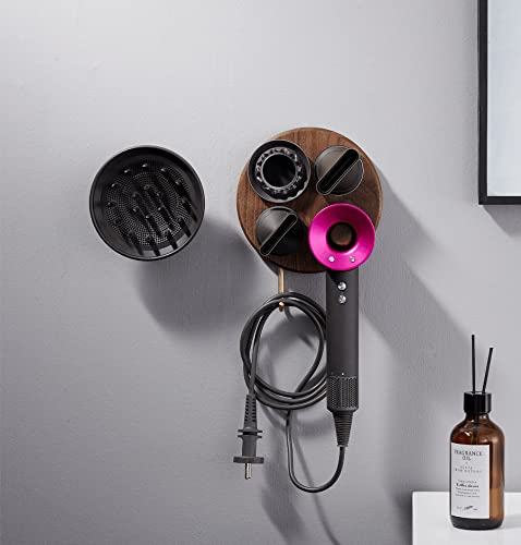 SimLiTa Wood Wall Mount Holder for Dyson Hair Dryer, Wood + Strainless Still Magnetic Wall Bracket Frame for Dyson Supersonic Hair Dryer. (Walnut)