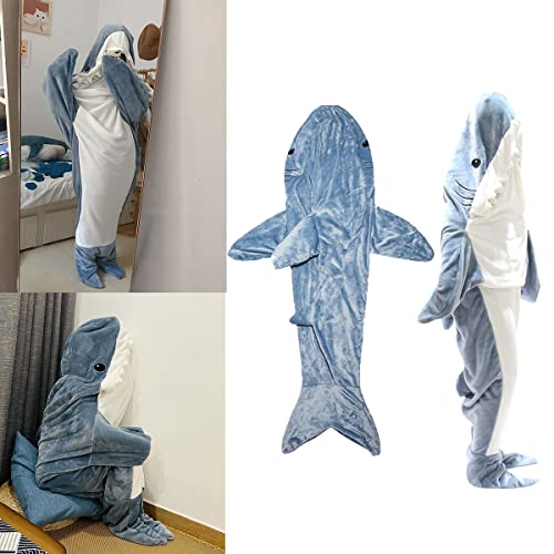 Shark Blanket, Shark Wearable Blanket Adult, Shark Blanket Hoodie Wearable, Shark Blanket Super Soft Cozy Shark Sleeping Bag (74.8inX35.5in (L) for Adults or Women with a Height of 155-175cm)