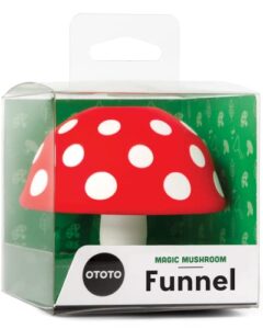 ototo magic mushroom small funnel - kitchen funnels for filling bottles or containers - silicone funnel, plastic funnel for liquids - 100% food safe, bpa-free, dishwasher safe collapsible funnel