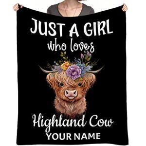 custom highland cow blanket gifts, 60"x80" cute farm animal blanket for girls adults, soft cozy fleece plush warm flannel blankets for sofa bed couch