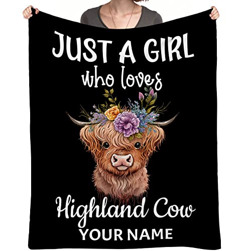 Custom Highland Cow Blanket Gifts, 60"x80" Cute Farm Animal Blanket for Girls Adults, Soft Cozy Fleece Plush Warm Flannel Blankets for Sofa Bed Couch