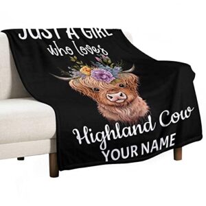 Custom Highland Cow Blanket Gifts, 60"x80" Cute Farm Animal Blanket for Girls Adults, Soft Cozy Fleece Plush Warm Flannel Blankets for Sofa Bed Couch