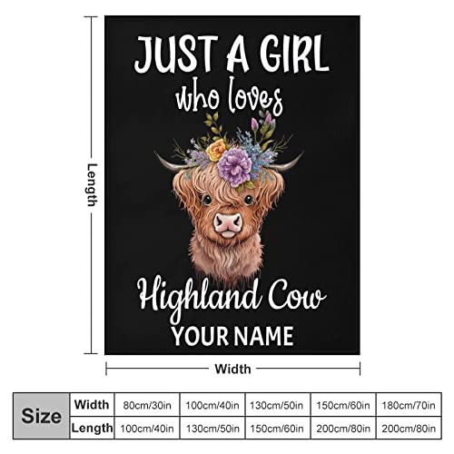 Custom Highland Cow Blanket Gifts, 60"x80" Cute Farm Animal Blanket for Girls Adults, Soft Cozy Fleece Plush Warm Flannel Blankets for Sofa Bed Couch