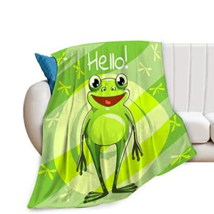 funny green frog throw blanket cartoon cute frog print blanket gifts for frog lovers kids adults super soft cozy fleece warm lightweight plush blanket decor for living room couch bed dorm 40''x50''