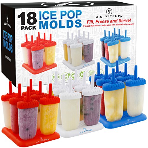 U.S. Kitchen Supply 18-Piece Classic Reusable Jumbo Ice Pop Mold Set