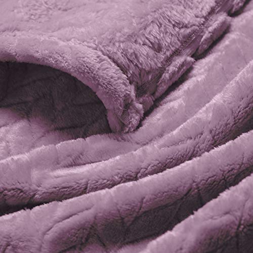 Kingole Flannel Fleece Luxury Throw Jacquard Weave Blanket, Lavender Queen Size Leaf Pattern Cozy Couch/Bed Super Soft and Warm Plush Microfiber 350GSM (90 x 90 inches)