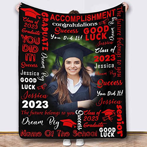 YFgohighhh Personalized Class of 2023 Blankets with Photos One Photos, Red for Graduation Adult Kid Birthday Christmas Halloween Fathers Mothers Valentines Day-40"x50"