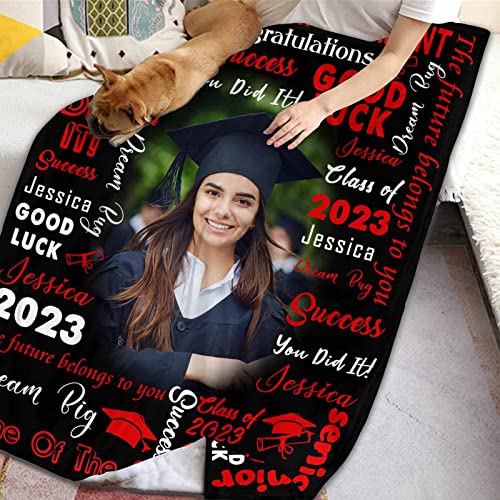 YFgohighhh Personalized Class of 2023 Blankets with Photos One Photos, Red for Graduation Adult Kid Birthday Christmas Halloween Fathers Mothers Valentines Day-40"x50"