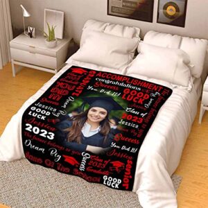 YFgohighhh Personalized Class of 2023 Blankets with Photos One Photos, Red for Graduation Adult Kid Birthday Christmas Halloween Fathers Mothers Valentines Day-40"x50"