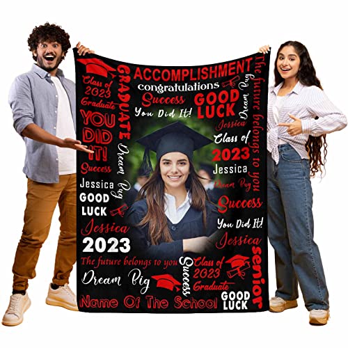 YFgohighhh Personalized Class of 2023 Blankets with Photos One Photos, Red for Graduation Adult Kid Birthday Christmas Halloween Fathers Mothers Valentines Day-40"x50"