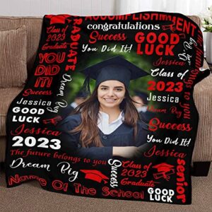 YFgohighhh Personalized Class of 2023 Blankets with Photos One Photos, Red for Graduation Adult Kid Birthday Christmas Halloween Fathers Mothers Valentines Day-40"x50"