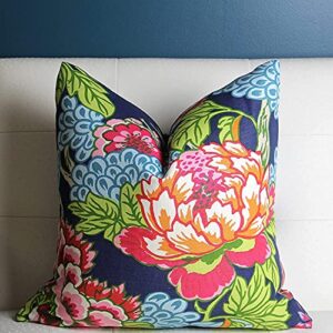 chinoiserie peony navy pink high end - throw pillow covers handmade comfortable cotton and linen pillowcases soft cushion family decor for car home sofa living room bedroom outdoor 20" x 20"