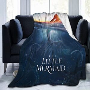 mermaid movie throw blanket for kids & adults, all seasons flannel fleece blanket soft plush blankets for couch sofa bed camping travel 40"x30"
