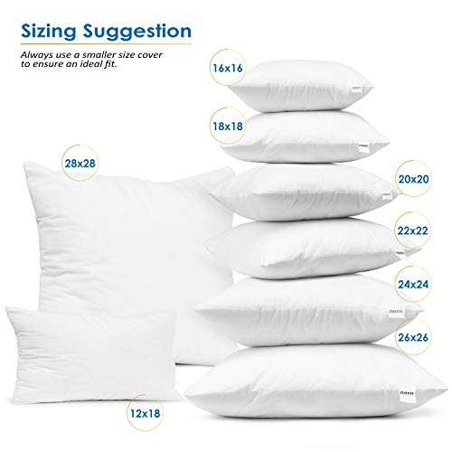 nestl Throw Pillows Pillow Insert Pillows Cushion 18”x18” White Pack of 2 for Sofa Bed Couch Living &Bed Room Decorative Stuffer Pillows