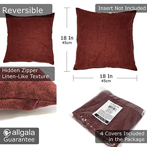 Allgala 4-Pack Decorative Throw Pillow Cover 18x18 Inch-Burgundy-PW82207 (Covers Only - NO Inserts)