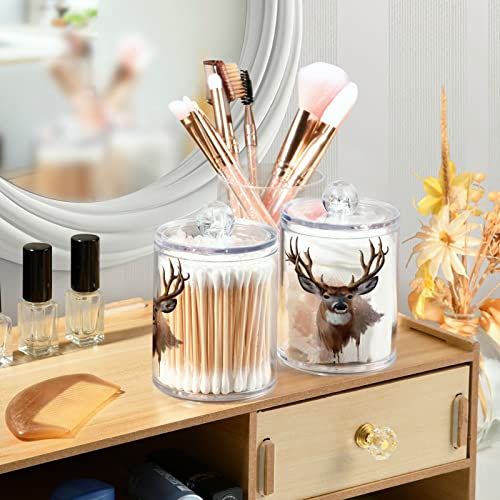 4 Pack Qtip Dispenser Apothecary Jars Bathroom Organizer, Deer Antlers Qtip Holder Storage Canister Plastic Acrylic Jar for Cotton Ball/Swab/Rounds