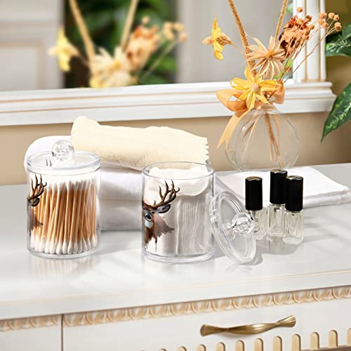 4 Pack Qtip Dispenser Apothecary Jars Bathroom Organizer, Deer Antlers Qtip Holder Storage Canister Plastic Acrylic Jar for Cotton Ball/Swab/Rounds