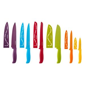 farberware 12-piece non-stick resin, dishwasher-safe kitchen knife set with custom-fit blade covers, razor-sharp, multicolor