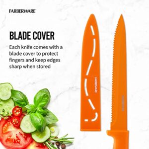 Farberware 12-Piece Non-Stick Resin, Dishwasher-Safe Kitchen Knife Set with Custom-Fit Blade Covers, Razor-Sharp, Multicolor