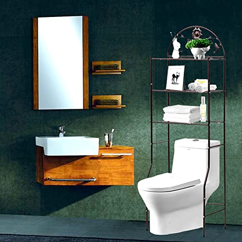 Reconveri Bathroom Storage Organizer Over Toilet Storage 3 Tier Bathroom Over The Toilet Space Saver Bathroom Shelf Over Toilet Free Standing Toilet Shelf Rack 70.9×24.4×12.6 Inch (Black)