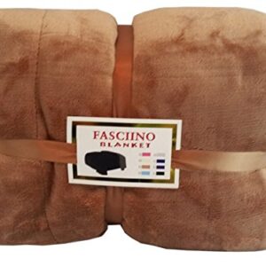 FASCIINO Super Soft Plush Velour Mink Borrego Blanket Throw Queen or Full Size Bed (Camel Brown)